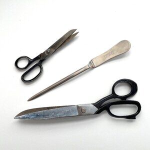 Vintage Scissors 6" 10" Egret Prior USA Letter Opener Lot Household Works Bundle